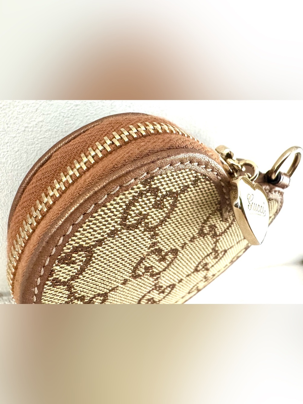 GUCCI GG Canvas Heart Coin Purse Key Pouch Charm 152615 Italy - Picture 3 of 9